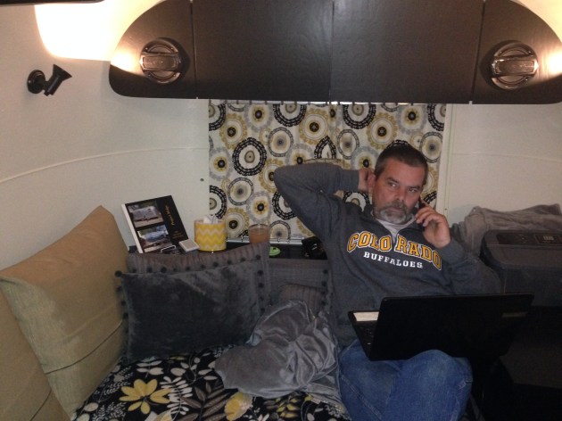 Cell phone and laptop.  Hey!  Aren't we supposed to be CAMPING.!